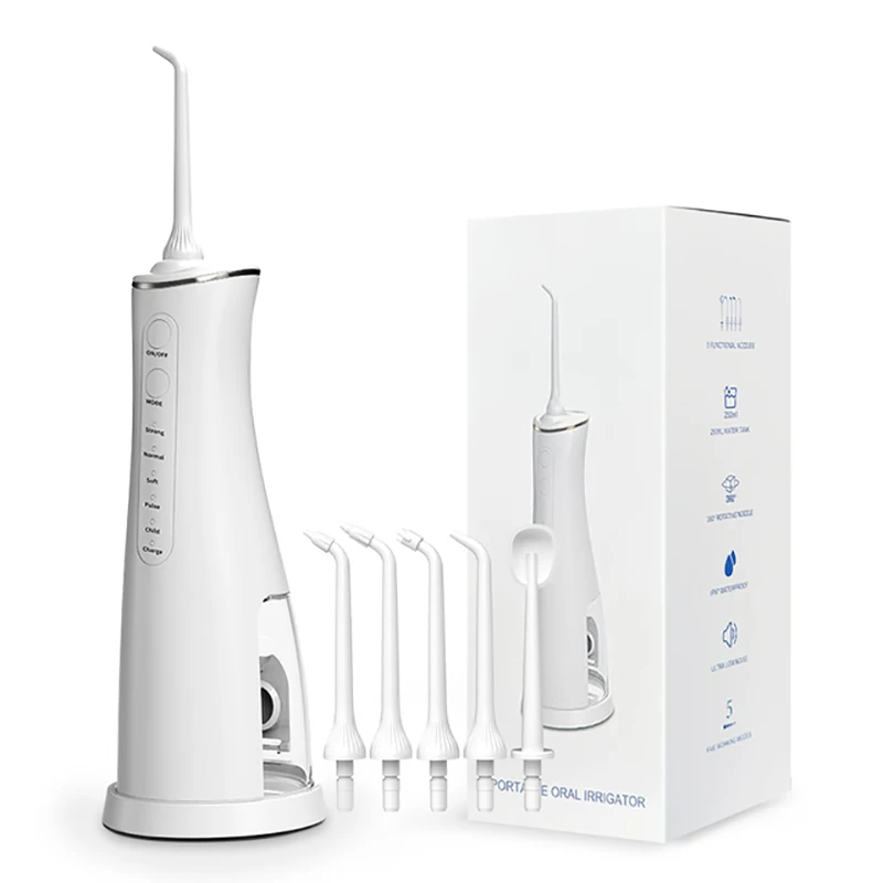 

250ML Potent Dental Water Flosser USB Base Rechargeable Irrigador Teeth Whitening Dentistry Oral Irrigator 5 Jet Cleaning