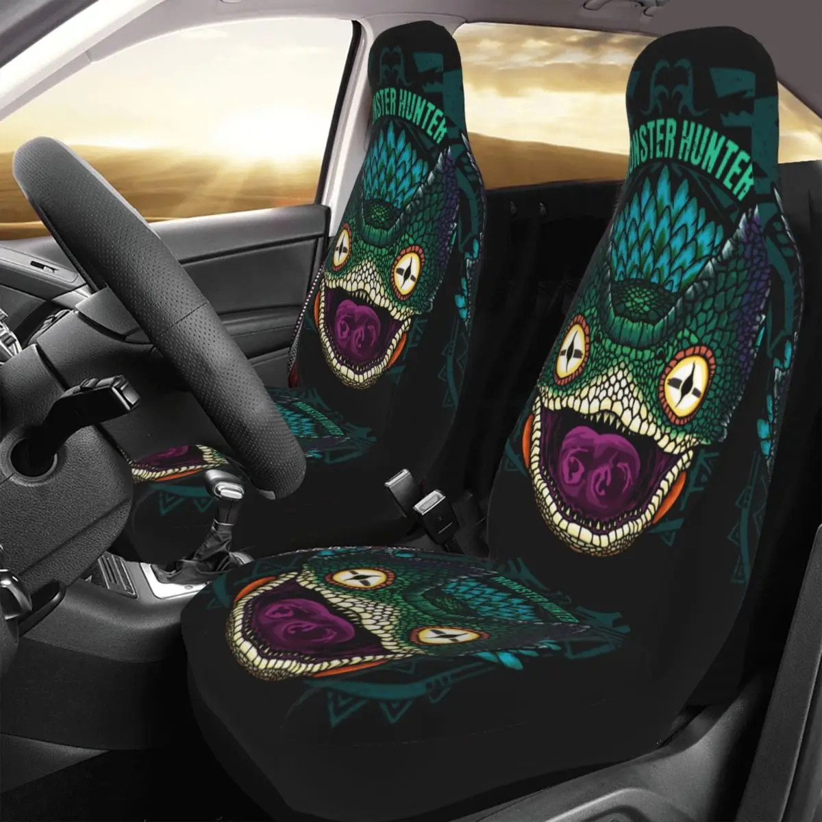 

Pukei Monster Hunter World Universal Car Seat Cover for most cars For SUV Dragon Hunting Game Seat Covers Fabric Car Accessories