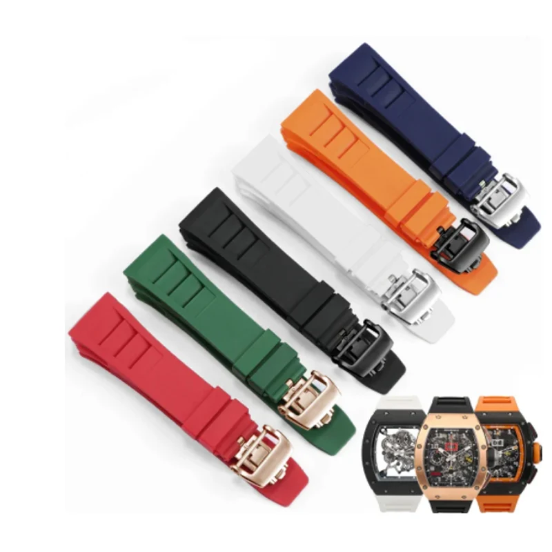 

New 25mm Red Black Green Gray Blue Yellow Orange Rubber Watchband For Richard Mille strap for RM011 Mille Bracelet watch band