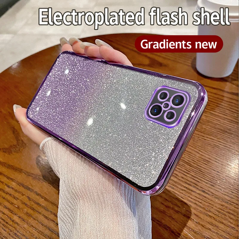 Elegant Shiny Glitter Plating Silicone Phone Case with Camera Lens Protection - Soft Back Cover