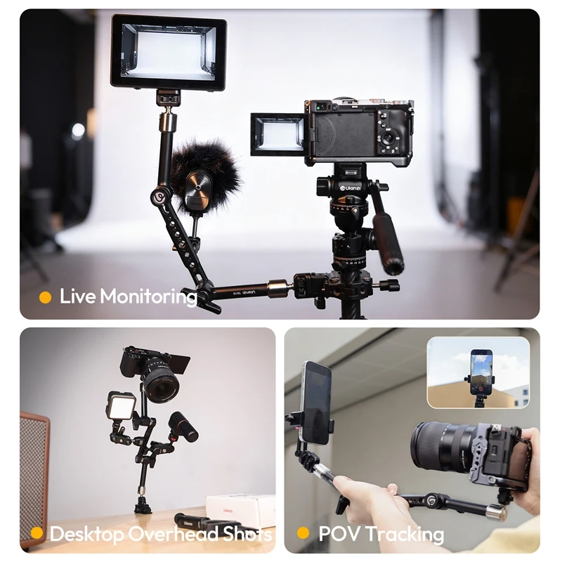 Ulanzi TA10 3-Section Magic Articulating Arm with 360° Pivot Ball Head for Live Monitoring Desktop Overhead Shots POV Tracking