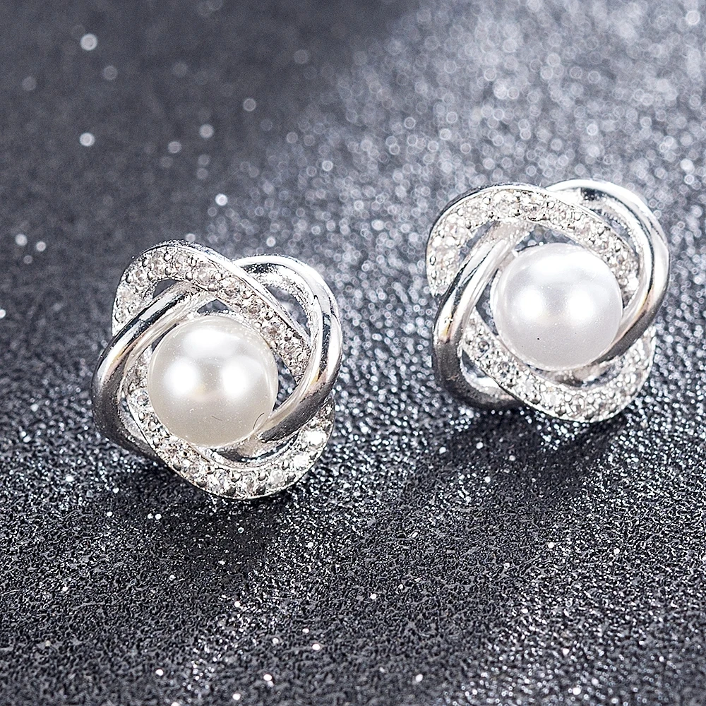 Boucles D'oreilles Clous (puces) Perle Blanche 8mm En Argent Massif 925 - Garanti Sans Nickel - Neuf Avec étiquettes
