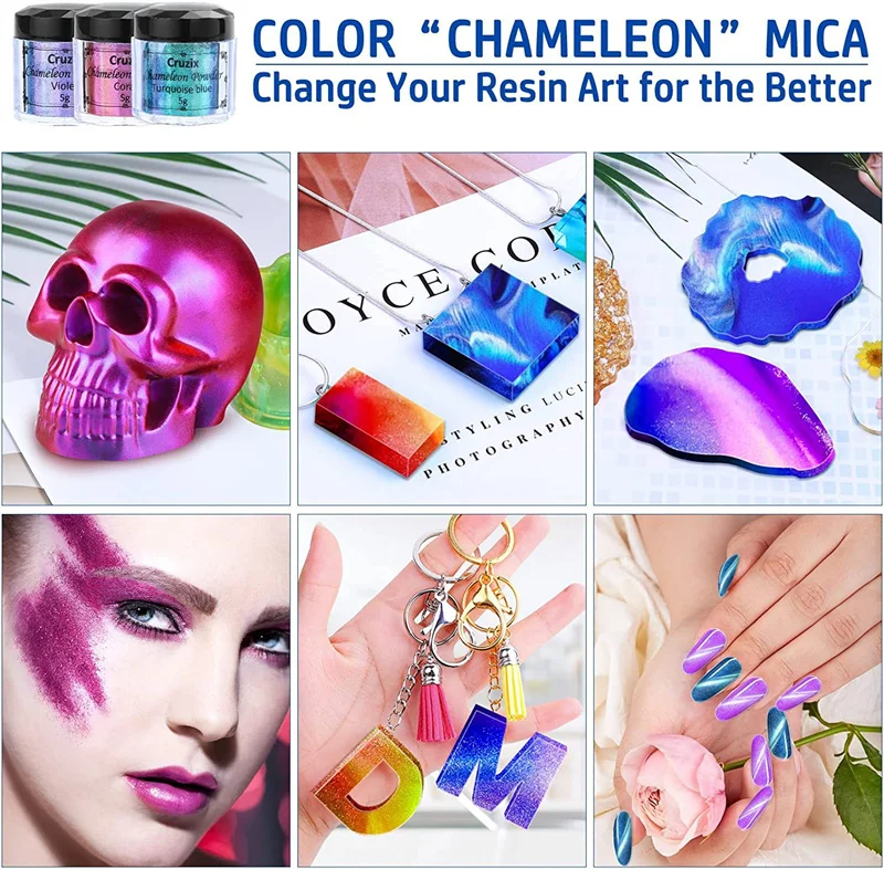 8pcs Mirror Chameleons Resin Pigment Set Magic Discolored Pearlescent Powder Epoxy Resin Glitter Kit DIY Jewelry Making Dye Tool