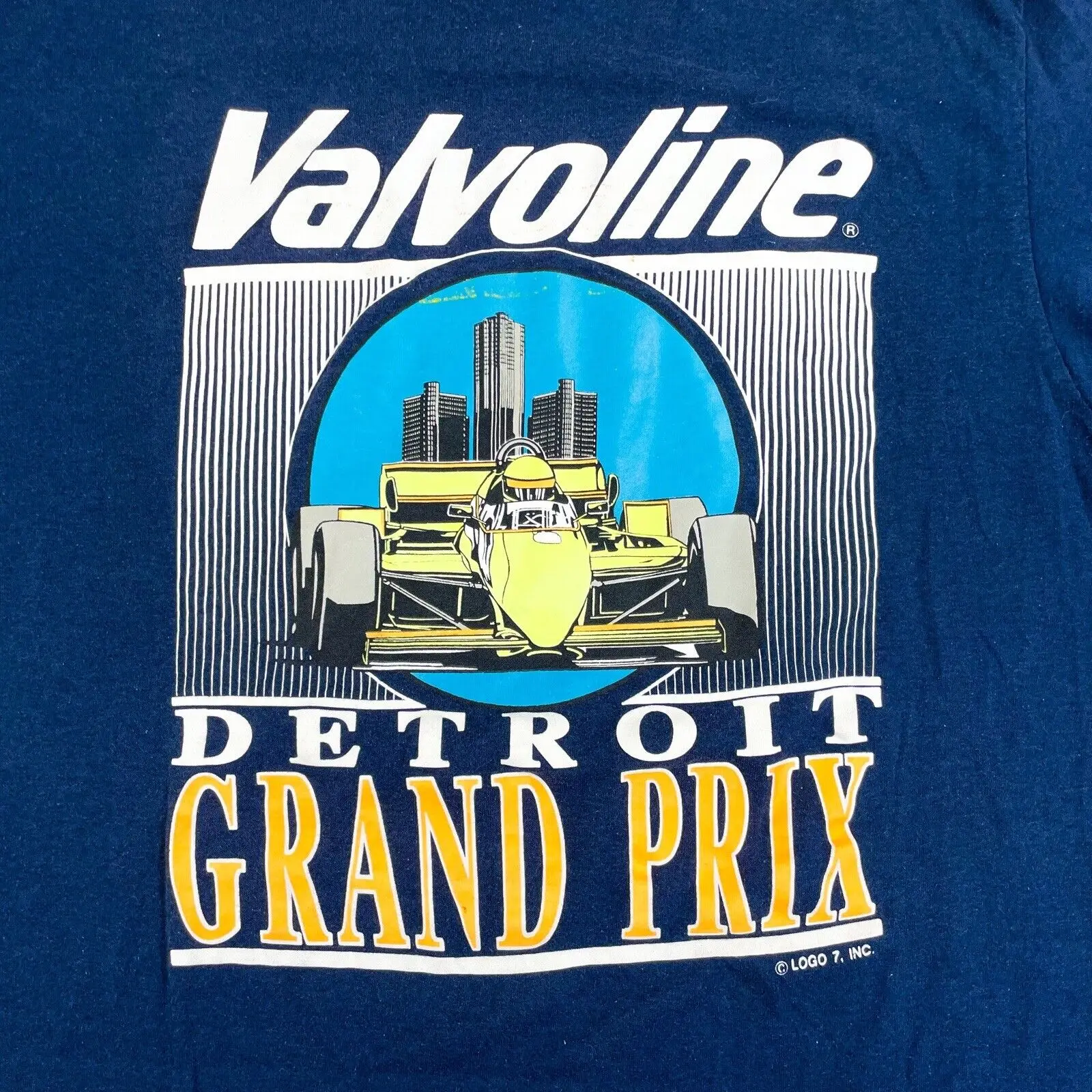 Vintage Valvoline Detroit Grand Prix 1990 Logo 7 Mens Xl Blue T Shirt