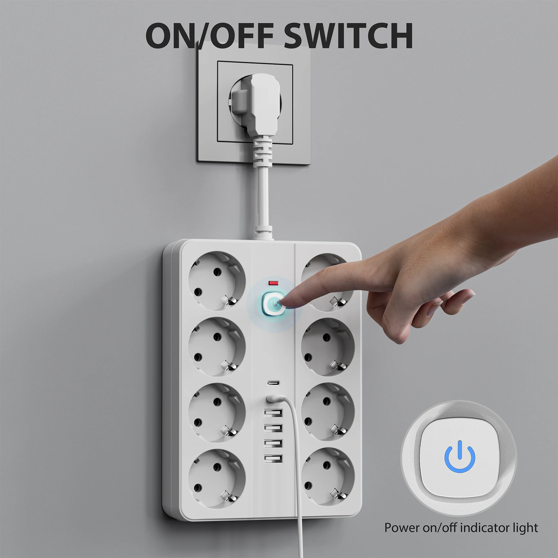 Multiprise de Protection contre les surtensions 14 en 1, avec Port USB, 8 prises AC, 4 Ports USB-A et 2 type-c, adaptée à la maison, au bureau, 1 pièce