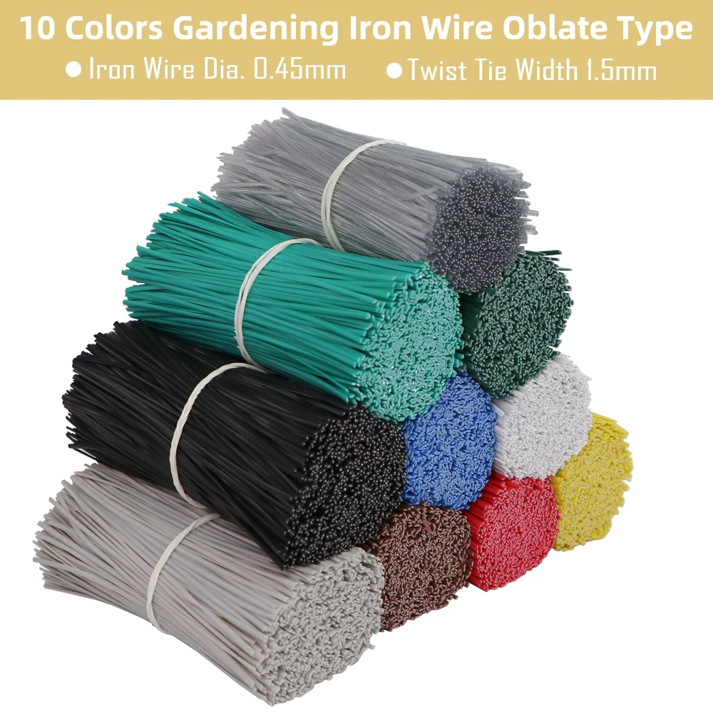 Plant Ties 100PCS 10-Colour Garden Cable Ties Reusable Oblate Iron Wire Tie for Flower Plant Climbing Vines Multifunction Coated Fix String