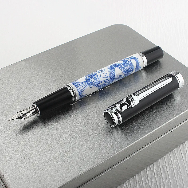 Jinhao 세라믹 만년필 금속 실버 클립 잉킹 펜, 0.5mm 미세 펜촉, 학교 사무용품 문구류