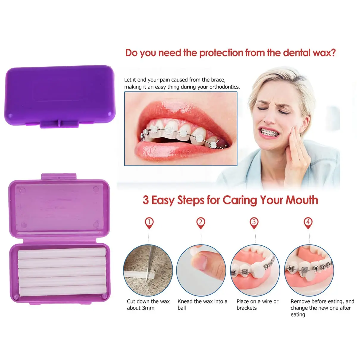 Braces Cleaning Kit for Teeth, Portable Orthodontic Toothbrush Kit Oral Care Dental Travel Kit Interdental Brush Dental Wax 8pcs