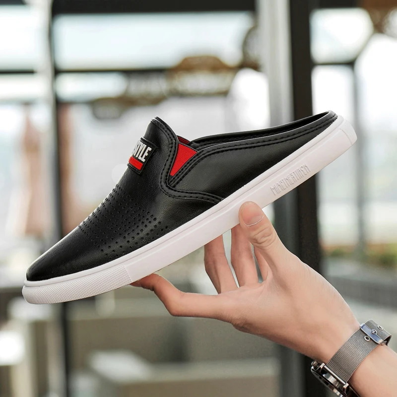 

Genuine Leather Mens Shoes Loafers Men Half Slipper Moccasins Flat Italian Style Lazy Boat Shoes Leisure Walk Gentleman Non-Slip