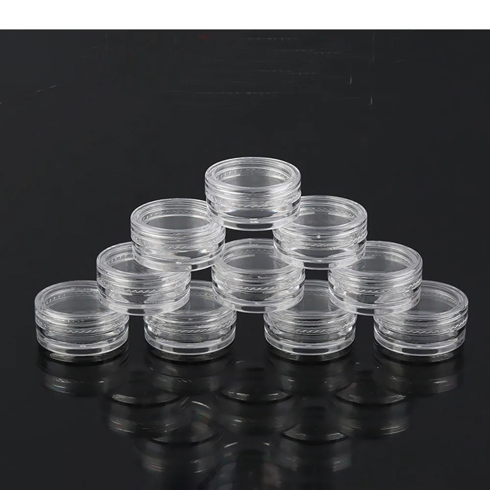 50PCS/100PCS 2.5ML 명확한 플라스틱 보석 구슬 저장 상자 작은 둥근 콘테이너 항아리는 주최자 상자를 구성합니다
