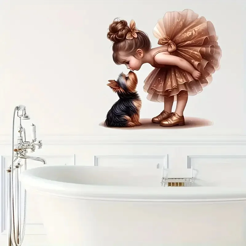 Adorable Puppy Toilet Stickers Bright Bathroom for Home Decoration Vinyl Animal Decals Art Wall Paper Poster wall stickers toilet stickers