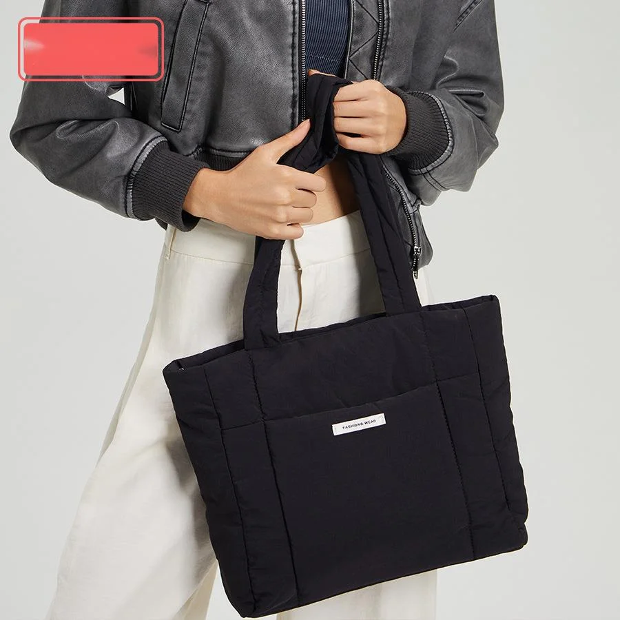 Shoulder Bag for Women Niche Simple Lightweight and Large-capacity Nylon Cloth Armpit Bag Solid Color Soft Down Cotton Handbag_voghion.com