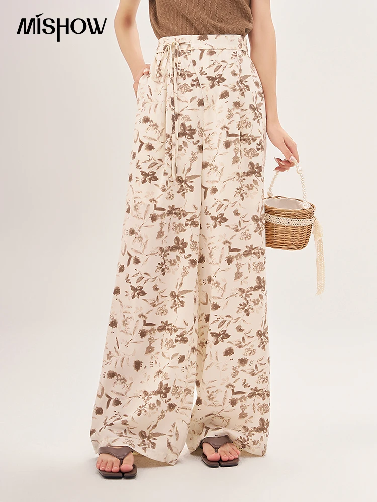 

MISHOW Tie Dye Ink Printed Wide Leg Pants Summer 2023 Side Lace-up High Waist Casual Loose Female Full Length Pants MXC38K0080