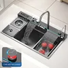 Waterfall Large Single Sink Kitchen Stainless Steel with Trash Can Multifunctional Vegetable and Dishwashing Basin Sink 4