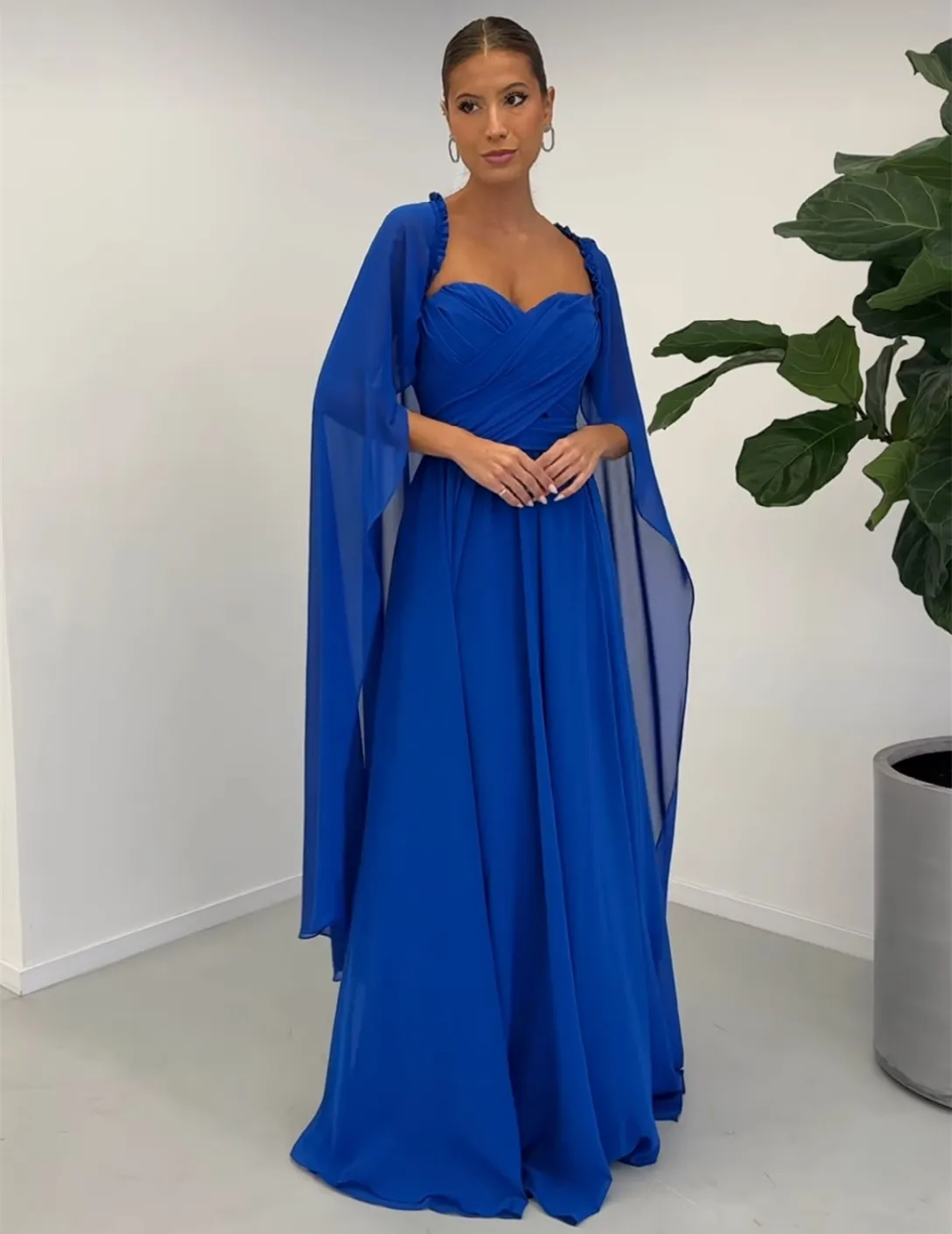 Customized Long Royal Blue Chiffon Evening Dresses A-Line Sweetheart Floor  Length Zipper Back Wedding Guest Dress for Women - AliExpress 320