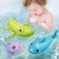 1PC Toddler Baby Bath Toy Cute Cartoon Swimming Crocodile Clockwork Wagging Tail Rotating Device Beach Baby Bath Tub Wind Up Toy 1