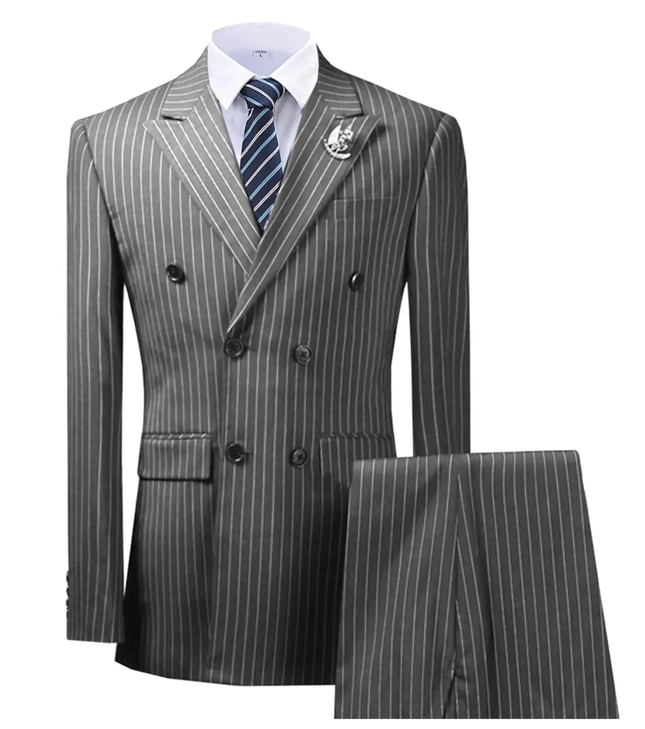 Costumes pour hommes à rayures vert Olive Double boutonnage pour mariage sur mesure homme Costume marié 2 pièces