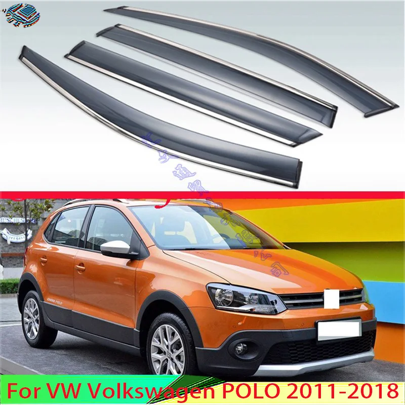 For Vw Volkswagen Polo 2011-2018 Car Accessories  Plastic Exterior Visor Vent Shades Window Sun Rain Guard Deflector 4Pcs