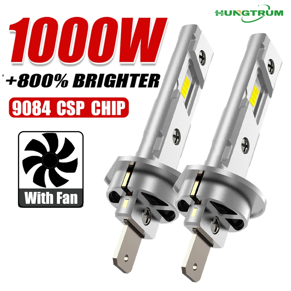 H1 LED ไฟหน้าหลอดไฟ CANBUS ไฟโคมไฟขนาดเล็ก 1:1 ขนาดใหม่ไร้สาย H1 หมอกพร้อมพัดลมรถ LED Plug & Play 6000K 12V 1