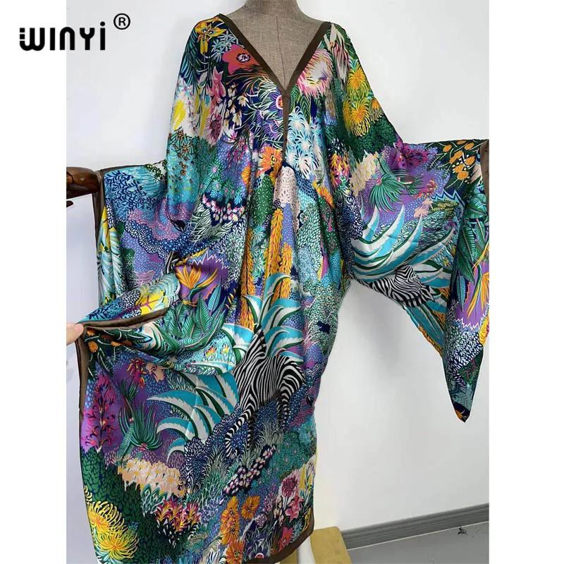 african attire Africa Over Size Summer fashion print 2022 WINYI Kaftan robe long femme Maxi women's robes long beach V-neck Bohemian dress african wear for women