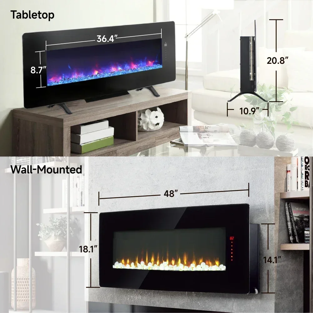 48 Inch Electric Fireplace , Wall Mounted Electric Fireplace with Remote and Multi Color Flame & Emberbed,1400W Stove Fireplaces 3