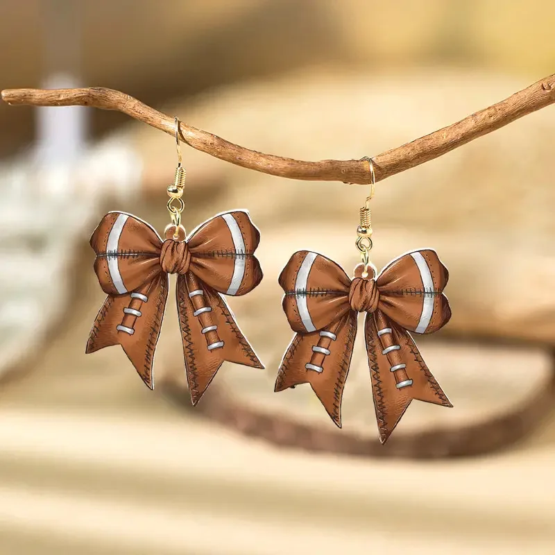 Creative 2D Flat Bow Acrylic Earrings Sports Competitions Football Baseball Element Women Personalized Party Earring Jewelry stud earrings acrylic earrings
