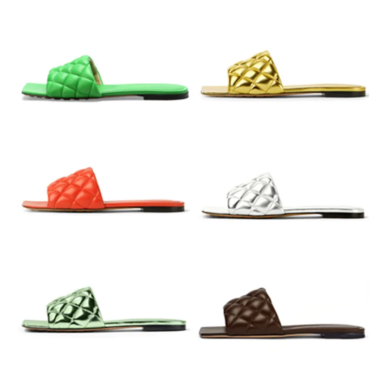 2023 Summer New Low Heel Square Head Colorful Lingge Women's Sandals Foreign Trade Large Open Toe Slippers Women's Shoes