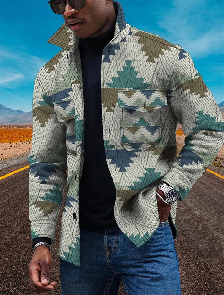 New Men's 3D Printing Striped Single-breasted Button Cardigan Casual Jacket