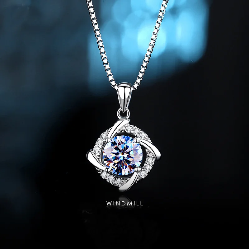 

New Creative Windmill Moissanite Necklace for Women Sterling Silver Korean Version Fine Rose Gold Necklace Holiday Gift