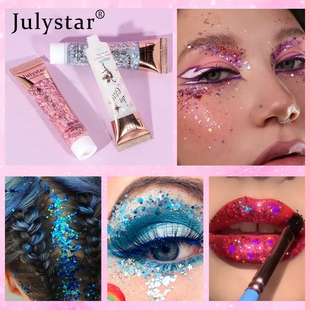 Body Glitter Gel Multifunctional Face Lip Hair Loose Sequins Flash Liquid Eyeshadow Festival Stage Makeup Decoration Cosmetics 3