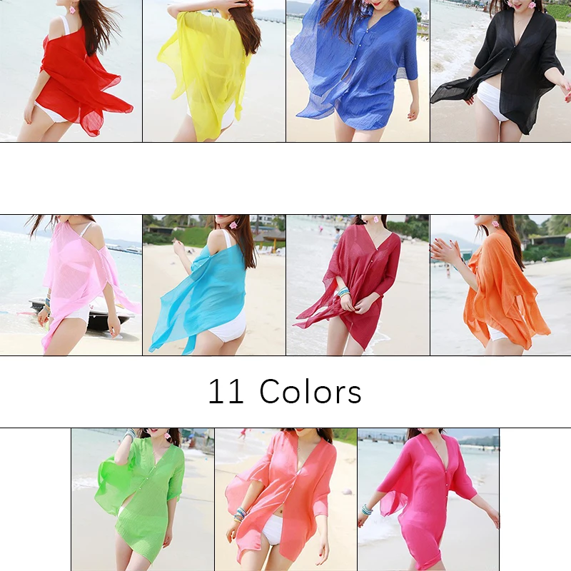 

Summer Sun Protection Shawl Chiffon Blouses Women Outdoor Cycling Driving Cape Scarf Bikini Blouse Breathable Beach Wrap Tops