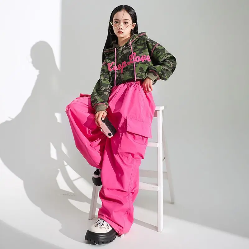 

Grils Teen Streetwear Hip Hop Camouflage Hoodie Cargo Pants Sets Children Jazz Dance Clothes Costumes Kids T-shirt Tracksuits