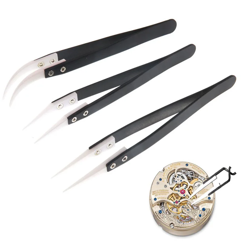 Precision Tweezers Soldering Tweezers Ceramic Tweezers 3PCS Straight Aimed Ceramic Tweezers Electronics Soldering Stainless Steel Handle