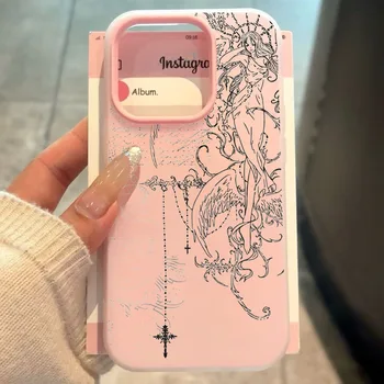 Gothic Style Angel Cross Line Drawing Phone Case For iPhone 11 12 13 14 15 16 17 Pro Max XS X XR 16E 17Pro 17Air 7 8 Plus Cover 1