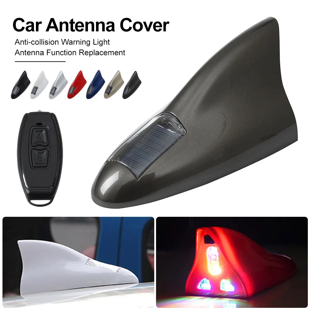 

Car Solar Shark Fin Wireless LED Anti-Collision Warning Light Waterproof Cover Antenna Light Car Styling Decorative Accessories