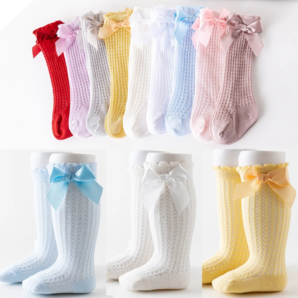 

Baby Girls Kids Socks Toddler Spanish Style Bow Cotton Mesh Breathable Newborn Infant Socks 0 to 6 Months New Born Socks