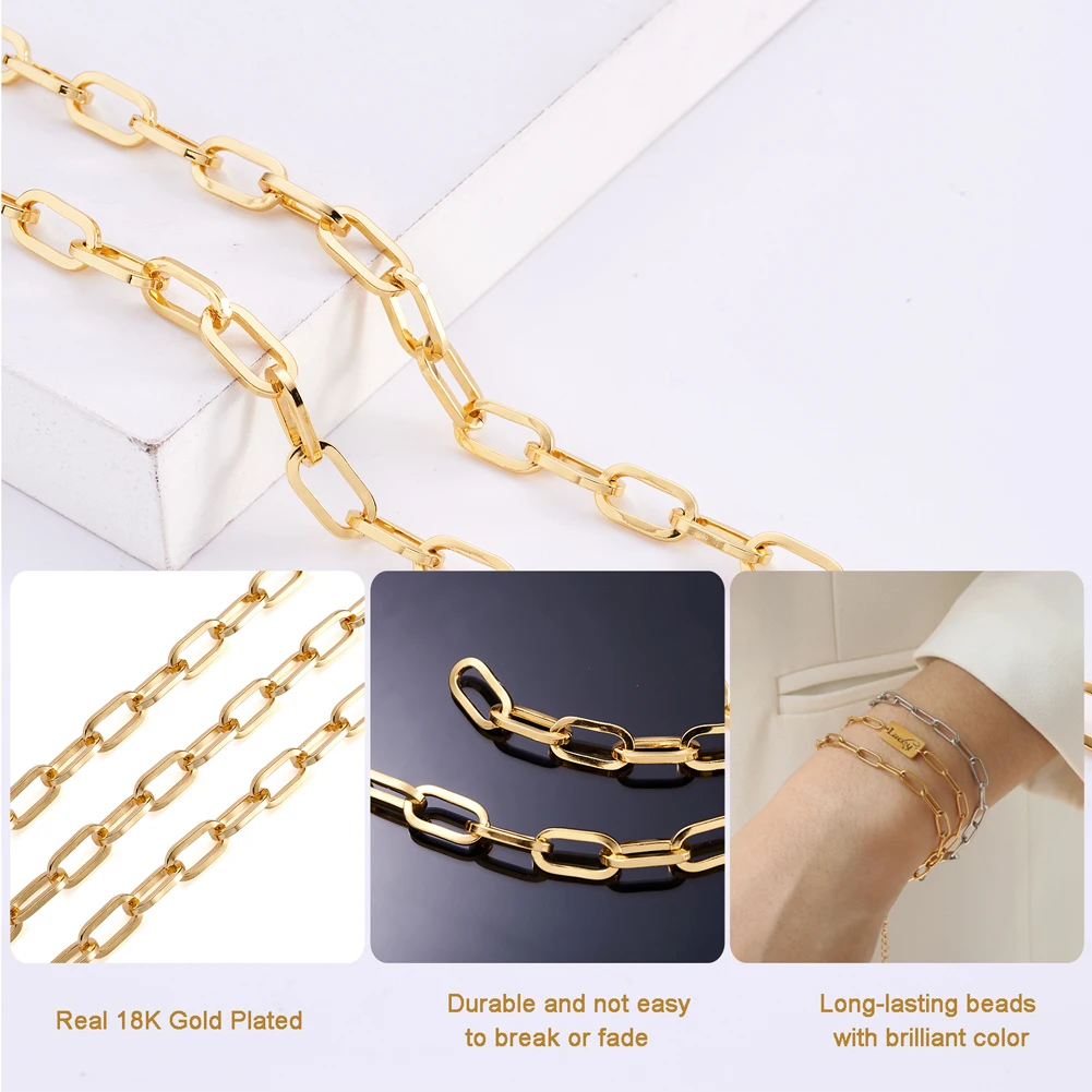 5m/Roll Brass Paperclip Cable Chains for jewelry making DIY bracelet necklace earring female Fashion jewelry Findings accessorie