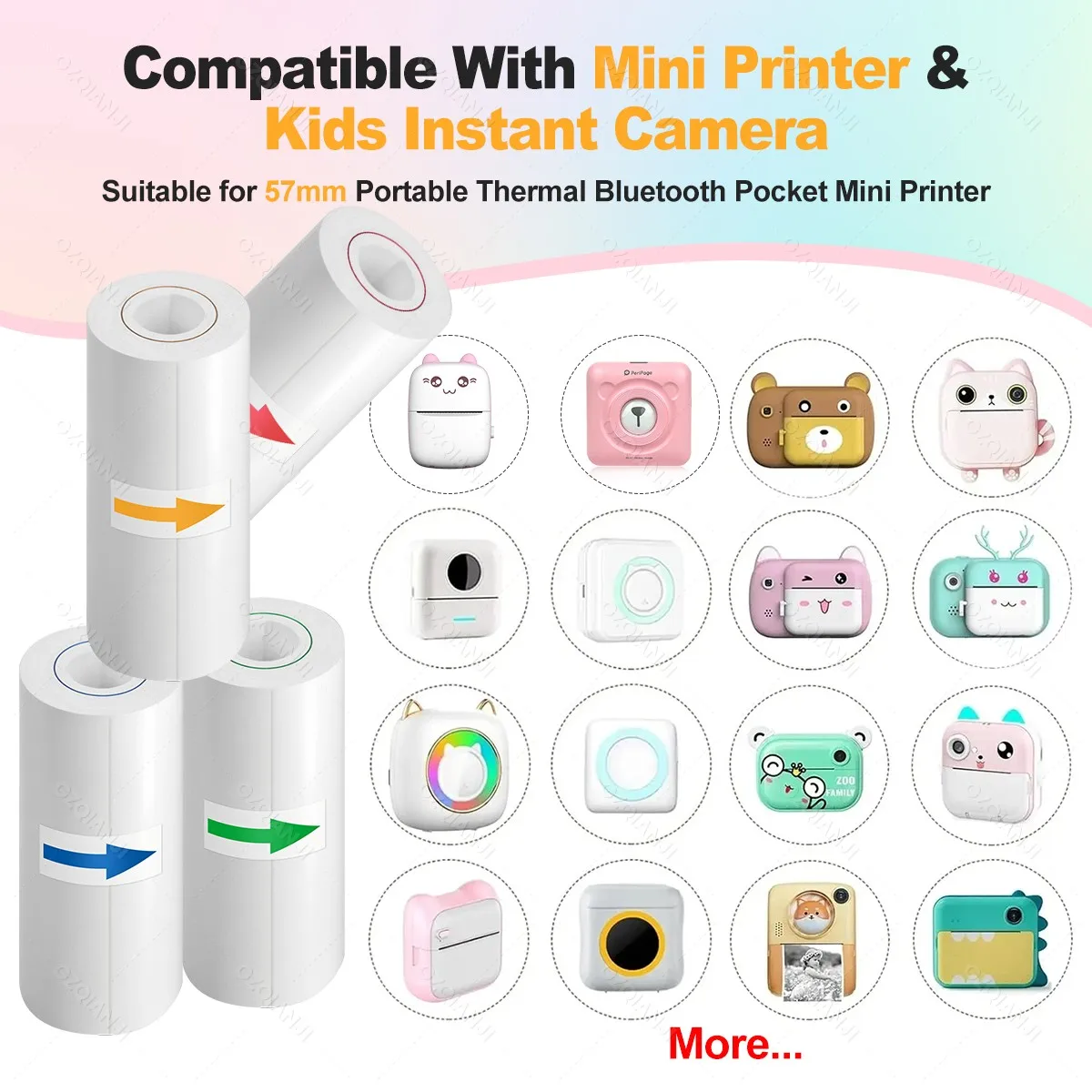 57mm HD Color Thermal Paper White Rolls For Mini Receipt Printer Instant Print Kids Camera Pocket Photo Paper,White Sticker