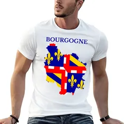 Burgundy Map Flag Graphic T - Shirt - French Region Short Sleeve Top - S (White)