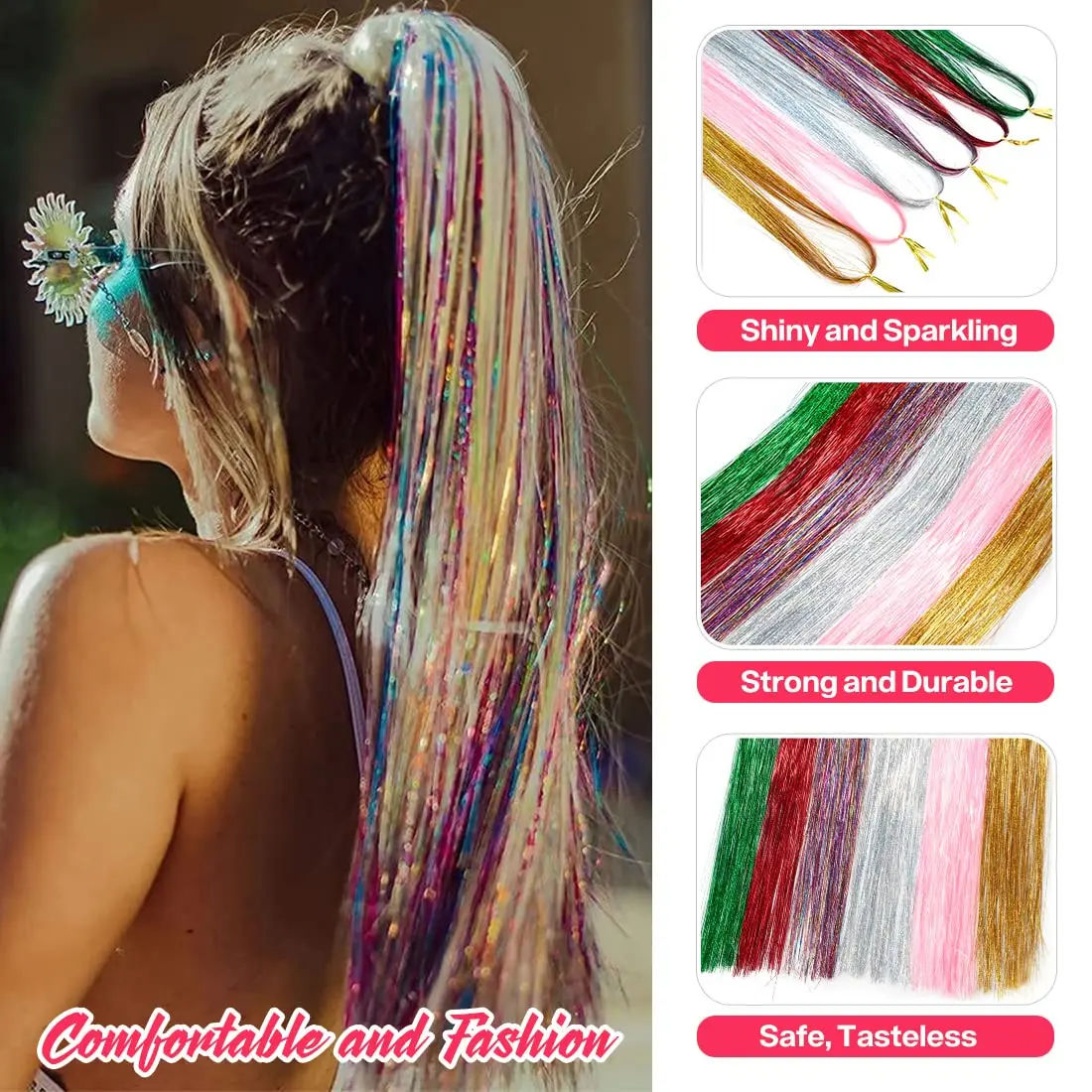 18 Colors Shiny Threads Glitter Hair Tinsel Kit Glitter String Extensions  Hippie Accessories for Women Headdress