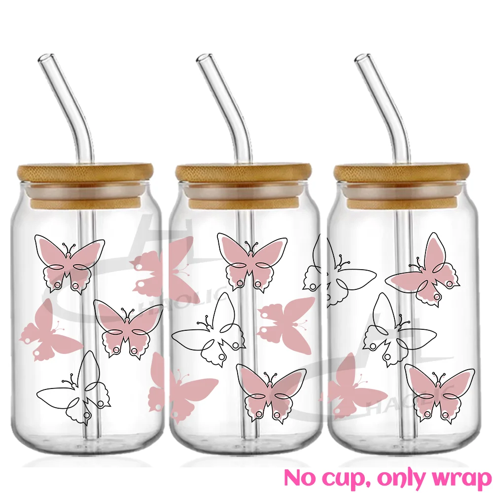 thumbnail image 1 of Hermosas pegatinas para envolver tazas con diseño de mariposa y flores UV DTF, etiquetas adhesivas de transferencia para bricolaje, impresión a prueba de agua, 1 of 5