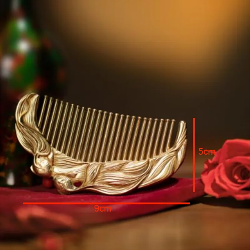 Copper Collection Copper Carving Health Care Pure Copper Comb Anti-static Lotus Comb Lettering Gift Home Bathroom 2