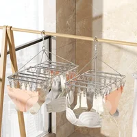 Fold Stainless Steel Windproof Clothespin Laundry Hanger Clothesline Sock Towel Bra Drying Rack Clothes Peg Hook Airer Dryer 4mm 2