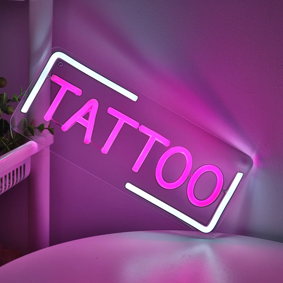1PC White Pink TATTOO LED Neon Art Sign For Tattoo Shop Hair Salon Shop Decoration Mood Lamp 11.57''*4.65''