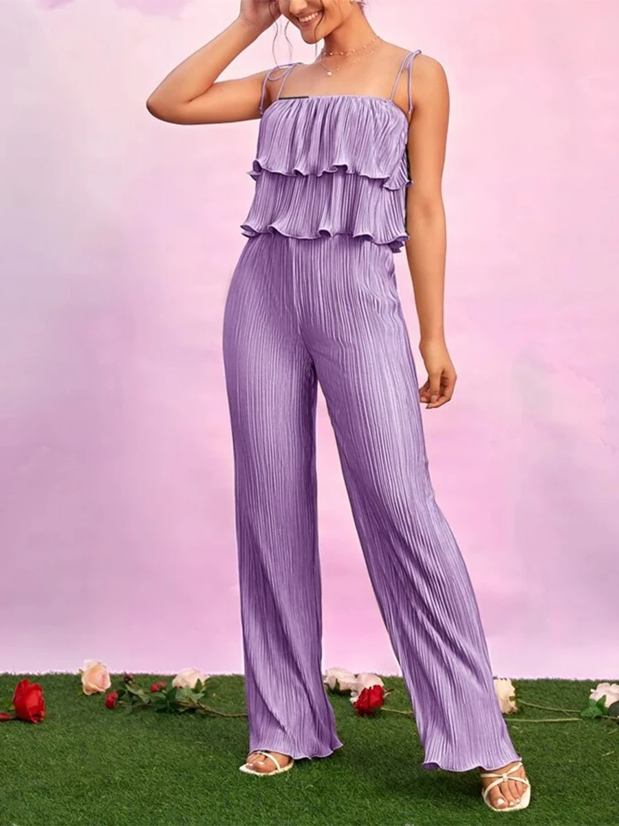 

WOBONIU Women s Sexy Two Piece Pants Set Sleeveless Off Shoulder Tube Tops and High Waist Flared Trousers Pleated Loungewear