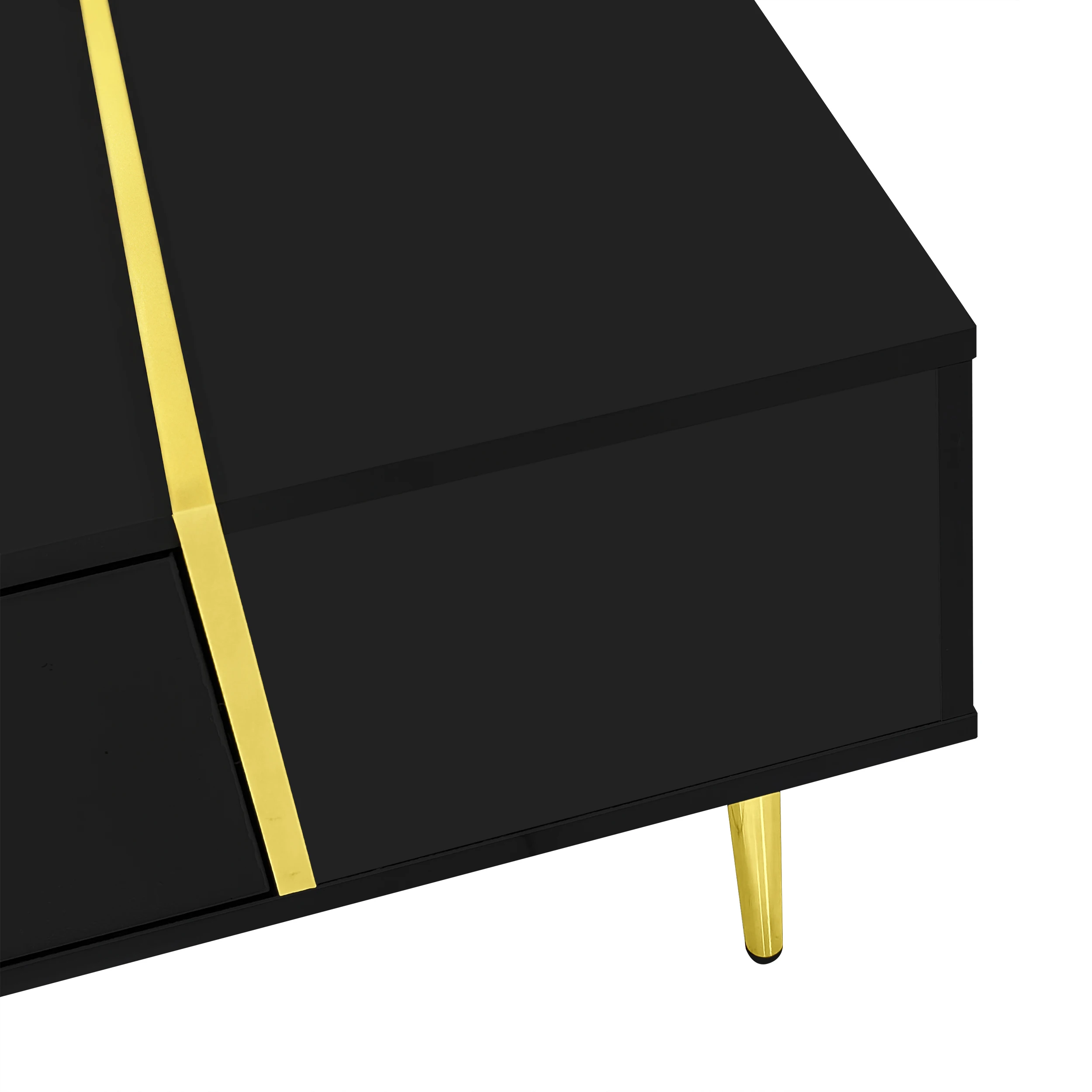 PINGGO Schwarzer Hochglanz Moderner Couchtisch mit 2 Schubladen Wohnzimmermöbel Aufbewahrungshocker Rechteckige Form – Detail 22