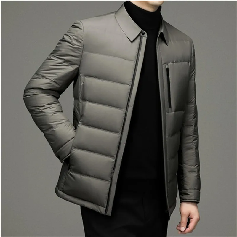 Autumn Winter Down Jacket Men Grey Duck Down Coat Fashion Business Casual Warm Jacket Turn Collar Outerwear Men
