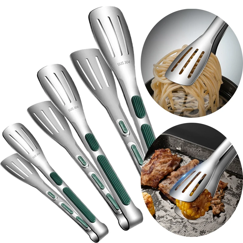 Food Tongs 304 Stainless Steel Kitchen Tongs Non-slip Handle BBQ Meat Clips Grilling Accessories Salad Bread Clamp Tool