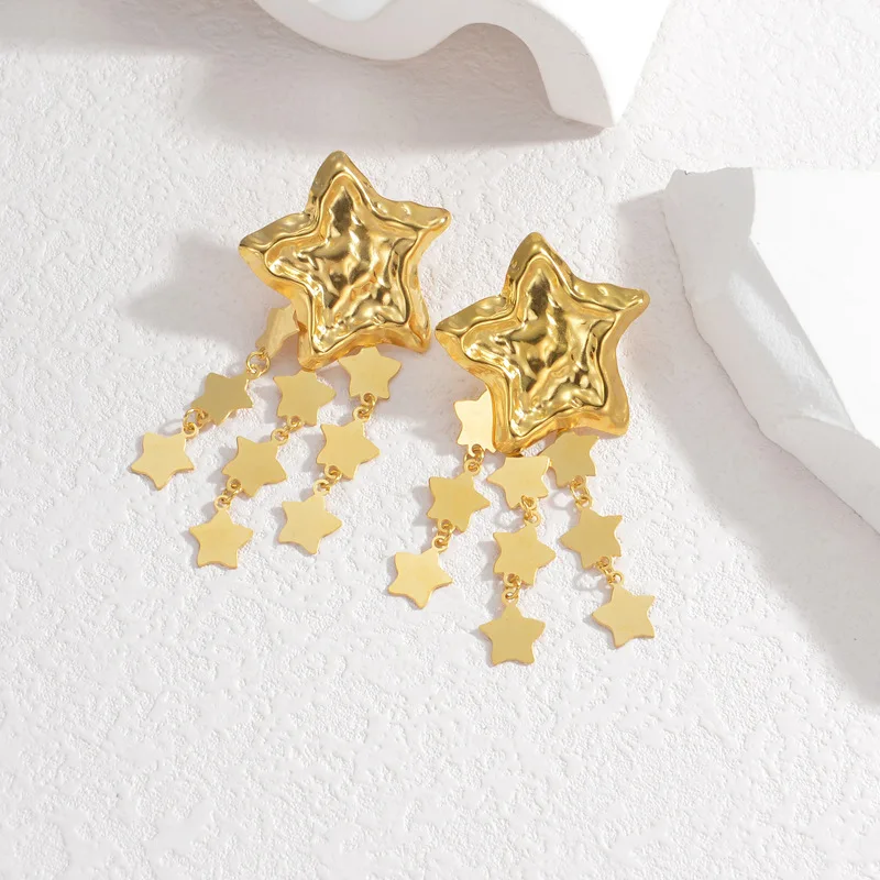 

Hot-selling Influencer Stainless Steel Hammer Star Heart Geometric Ear Drop Dangle Tassel Earrings Waterproof Anti-rust Jewelry