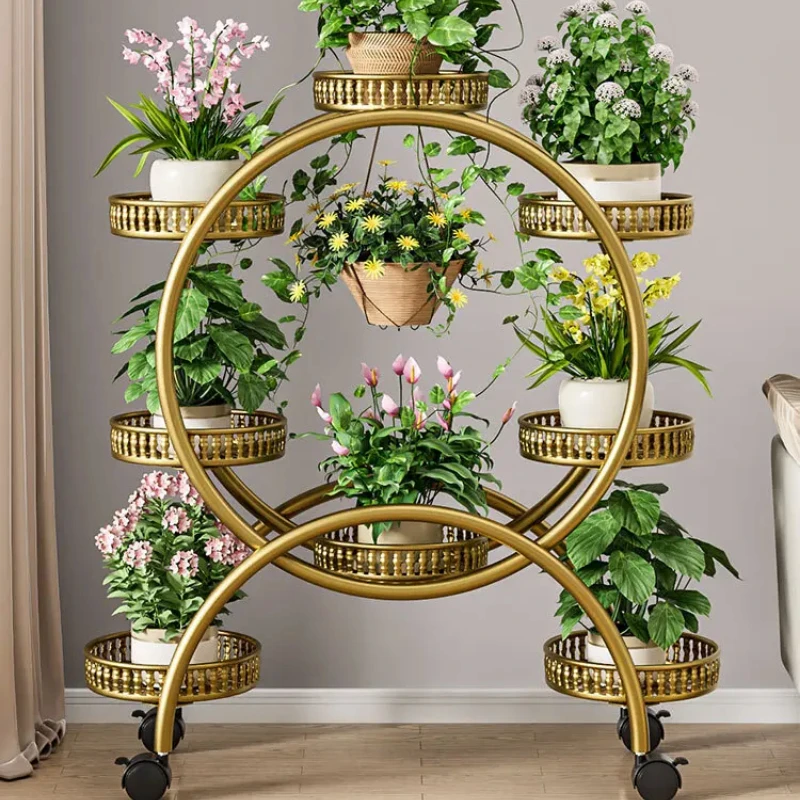 Metal Plant Stand with Wheels 6-Pot Flower Rack for Indoor and Outdoor Gardens Plant Holder for Yard Use Mobile Stand